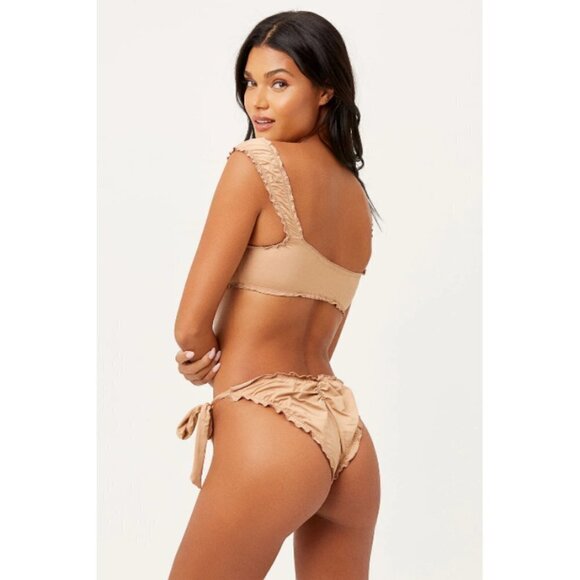 💕FRANKIE'S BIKINIS💕 Colby Tie Front Ruffle Bikini Top Earth Large L NWT - Picture 5 of 10